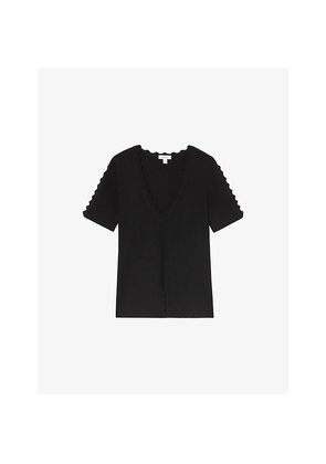 Womens Reiss Marcy Scalloped-Trim Knitted Top