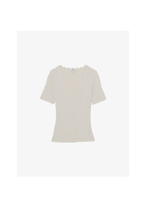Womens Reiss Marcy Scalloped-Trim Knitted Top