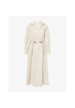 Womens Max Mara Collared Drawstring-Waist Cotton Poplin Midi Dress