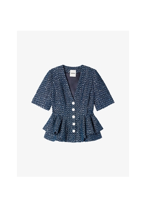 Womens Sandro Sequin-Embellished Peplum-Hem Cotton Jacket