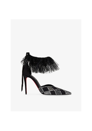 Womens Christian Louboutin Doria Offenbee 100 Crepe-Satin and Tulle Heeled Sandals