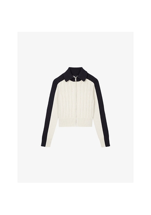 Womens The Kooples Zipped Colour-Block Cotton Cardigan