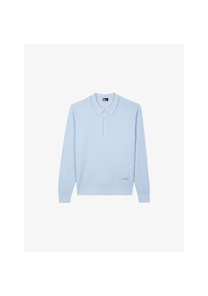 Mens The Kooples Ribbed Logo-Plaque Stretch-Wool Blend Polo