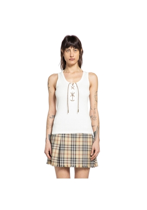 Check Trim Cotton Blend Tank Top