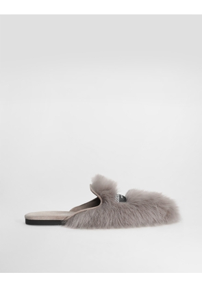 Dolce & Gabbana Shearling And Suede Slippers - Woman Slides And Mules Grey 38