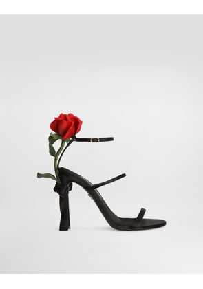 Dolce & Gabbana Satin Sandals With Rose Embellishment - Woman Sandals And Wedges Black Viscose 37