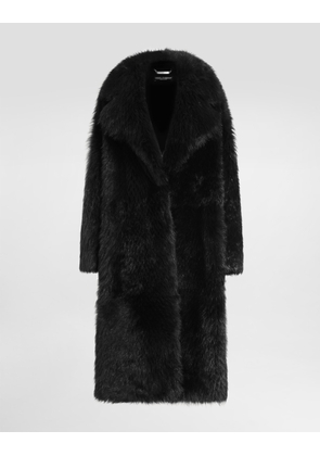 Dolce & Gabbana Single-breasted Shearling Coat - Woman Coats And Jackets Black 40