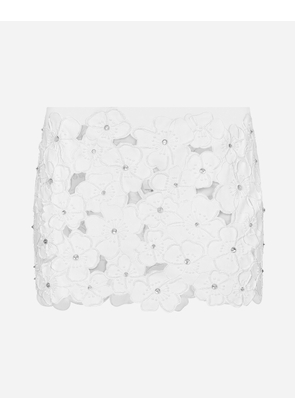 Dolce & Gabbana Cotton Miniskirt With Floral Embroidery And Rhinestone Embellishment - Woman Skirts White 44