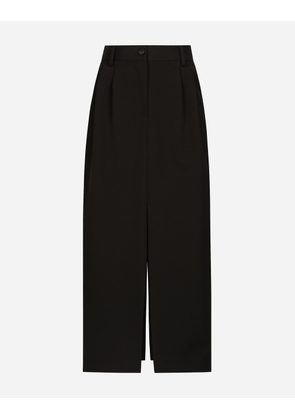 Dolce & Gabbana Wool Gabardine Calf-length Tuxedo Pencil Skirt - Woman Skirts Black Wool 42