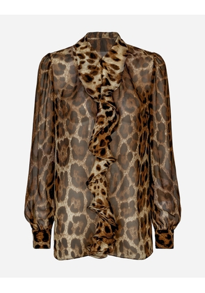 Dolce & Gabbana Leopard-print Chiffon Shirt With Ruches - Woman Shirts And Tops Animal Print Silk 40