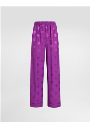 Dolce & Gabbana Silk Jacquard Vanity Pants With Logo - Woman Pants And Shorts Purple 50