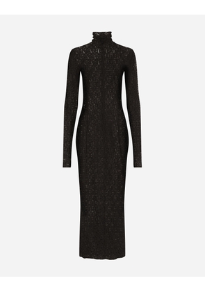 Dolce & Gabbana Tulle Calf-length Dress With All-over Dg Logo - Woman Dresses Black 44