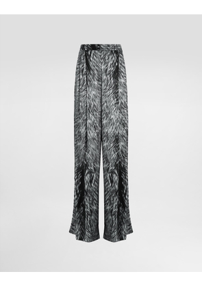 Dolce & Gabbana Silk Satin Pajama Pants With Fur Print - Woman Pants And Shorts Grey 46