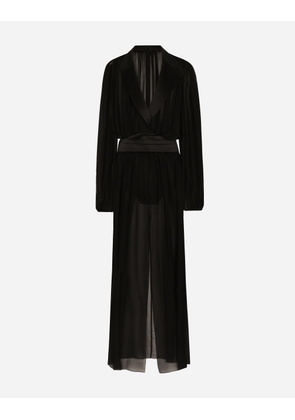 Dolce & Gabbana Long Silk Chiffon Tuxedo Dress - Woman Dresses Black Silk 36