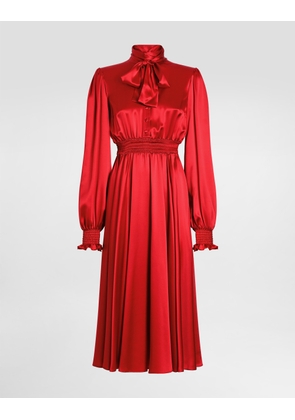 Dolce & Gabbana Silk Satin Shirt Dress With Pussy-bow - Woman Dresses Burgundy Silk 38