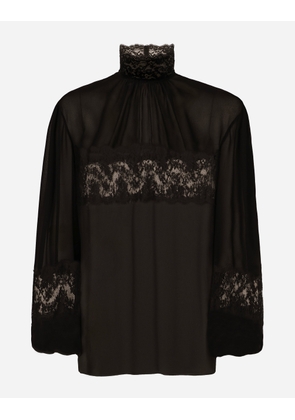 Dolce & Gabbana Georgette And Lace Turtle-neck Blouse - Woman Shirts And Tops Black Silk 38