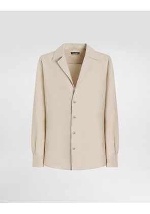 Dolce & Gabbana Long-sleeved V-neck Shirt In Linen Fabric - Man Shirts Beige 39
