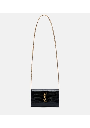 Saint Laurent Uptown croc-effect leather wallet on chain