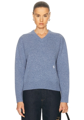 Sporty & Rich SRC Cashmere V-Neck Sweater in Colony Blue - Blue. Size XS (also in L, M, S).