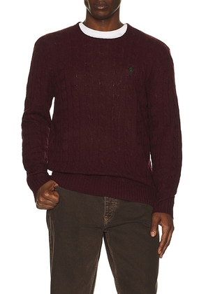 Polo Ralph Lauren Wool Cashmere Cable Knit Crewneck Sweater in Aged Wine Heather - Burgundy. Size M (also in XL/1X).