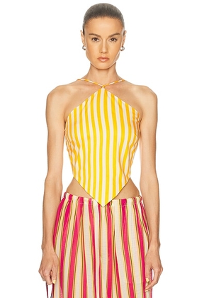 SIMONMILLER Kit Poplin Tie Top in Sungold & Ecru Stripe - Orange,Cream. Size XS (also in S, M, L).