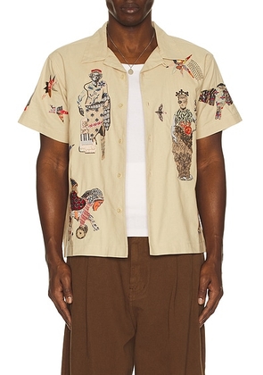 Samuel Zelig Collage Camp Shirt in Natural Tint - Beige. Size XL/1X (also in L, XXL/2X).
