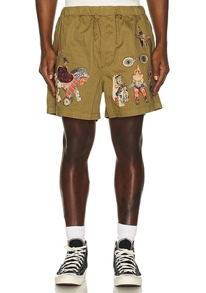 Samuel Zelig Collage Short in Olive Green - Olive. Size S (also in M, L).
