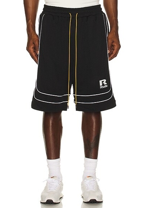 Rhude Baggy Mesh Basketball Short in Black & White - Black. Size S (also in L, M, XL/1X, XXL/2X).