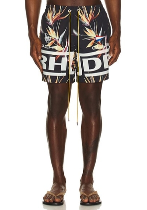 Rhude Regatta Club Hawaiian Swim Short in Multi & White - Black. Size S (also in L, M, XL/1X, XXL/2X).