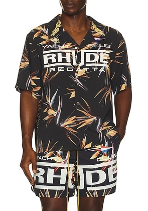 Rhude Regatta Club Hawaiian Shirt in Multi  Yellow  & White - Black. Size S (also in L, M, XL/1X, XXL/2X).