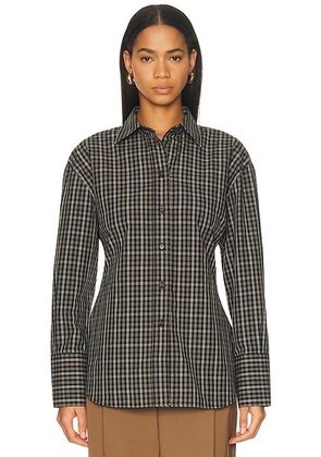 Rohe Shaped Check Shirt in Black & Brown Check - Black. Size 40 (also in 34, 38).