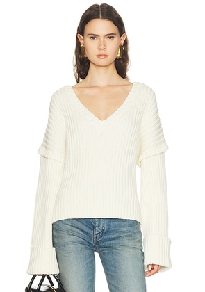 SAME Oversized V Neck Sweater in Cream - Cream. Size XS (also in L, M, S).