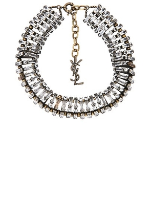 Saint Laurent Metal Choker in Vieux Bronze & Crystal - Metallic Silver. Size all.