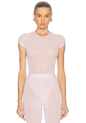 WARDROBE.NYC Sheer Cap Sleeve Bodysuit in Blush - Blush. Size XXS (also in M, S, XS).