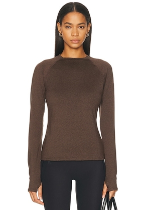 Varley Always Warm Crewneck Base Layer Top in Deep Chocolate Marl - Chocolate. Size XS (also in L, M, S, XL).