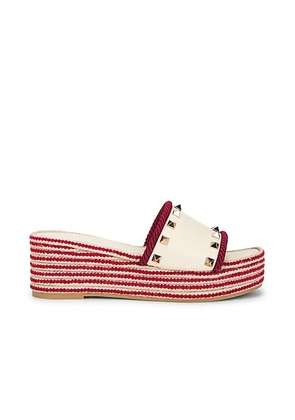 Valentino Garavani Rockstud Flatform Espadrille Slide in Butter White & Classic Red - Red. Size 36 (also in 37, 39, 40, 41).
