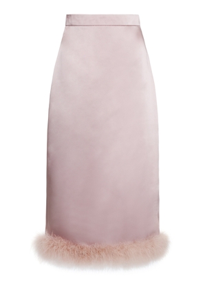 Valentino Garavani Feather-Trimmed Satin Midi Skirt - Moda Operandi