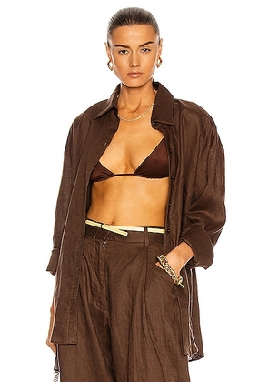 AEXAE Linen Woven Shirt in Brown - Brown. Size XS (also in S, M, L).