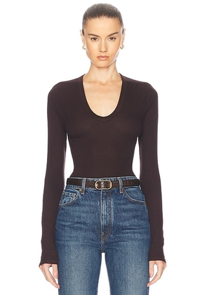 Enza Costa Rib Bold Long Sleeve U-Neck Top in Brown - Brown. Size XS (also in S).