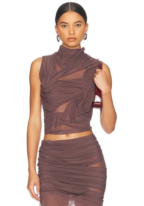 Di Petsa Wetlook High Neck Top in Brown - Chocolate. Size L (also in ).