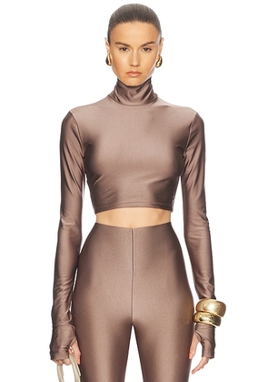The Andamane Orchid Turtleneck Crop Top in Greige - Brown. Size XS (also in M).