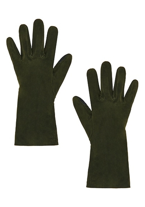 AGNELLE Christina Suede Gloves in Olive - Olive. Size 6.5 (also in 7).