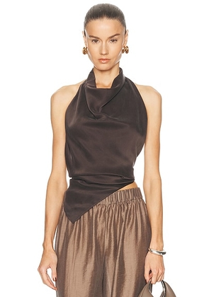 EAVES Frida Silk Top in Ganache - Chocolate. Size XS (also in L, M, S, XL).