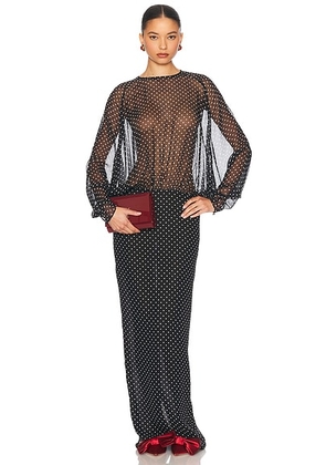 Helsa The Sabrina Dress in Printed Silk Chiffon in Black & Ivory Dot - Black. Size L (also in ).