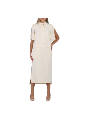 Burberry Split Detail Silk Wool Shirt Dress In Off White