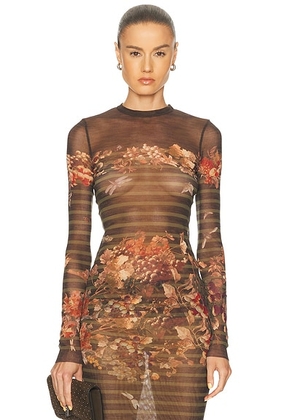 Jean Paul Gaultier Mesh Printed Marinière Grape Long Sleeve Tee in Khaki & Multicolor - Dark Green,Brown. Size S (also in M, XS).