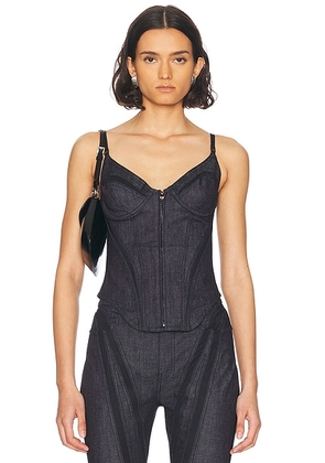 Mugler Corset Top in Undone Blue & Black - Blue. Size 42 (also in ).