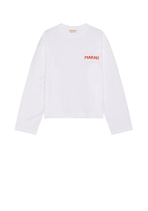 Marni Logo Long Sleeve Tee in Lily White - White. Size 48 (also in ).