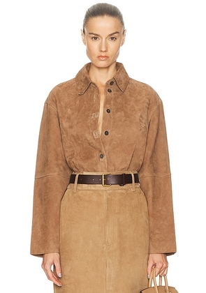 L'Academie By Marianna Dara Suede Button-down Shirt in Toffee - Brown. Size XL (also in ).