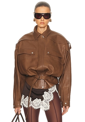 Magda Butrym Belted Leather Bomber Jacket in Beige - Brown. Size 38 (also in ).